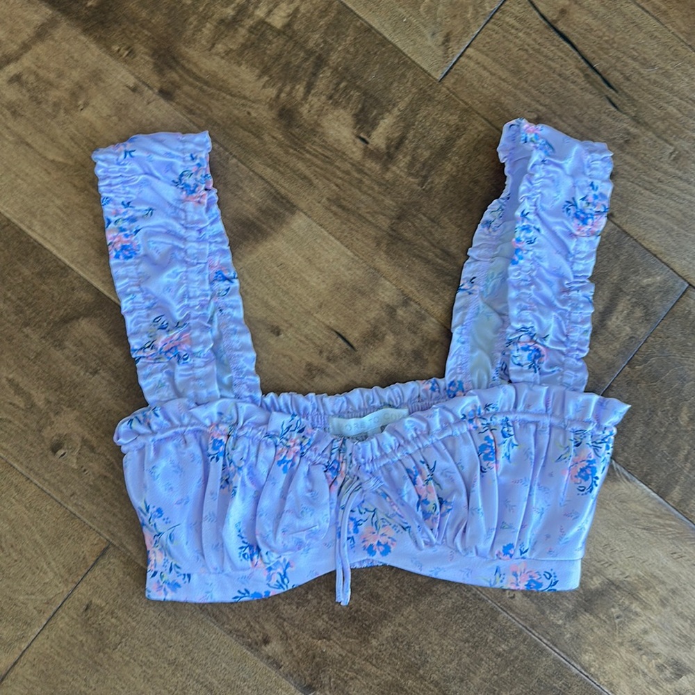 Revolve (more to come) Lavender Floral Ruffled Crop Top Bralette